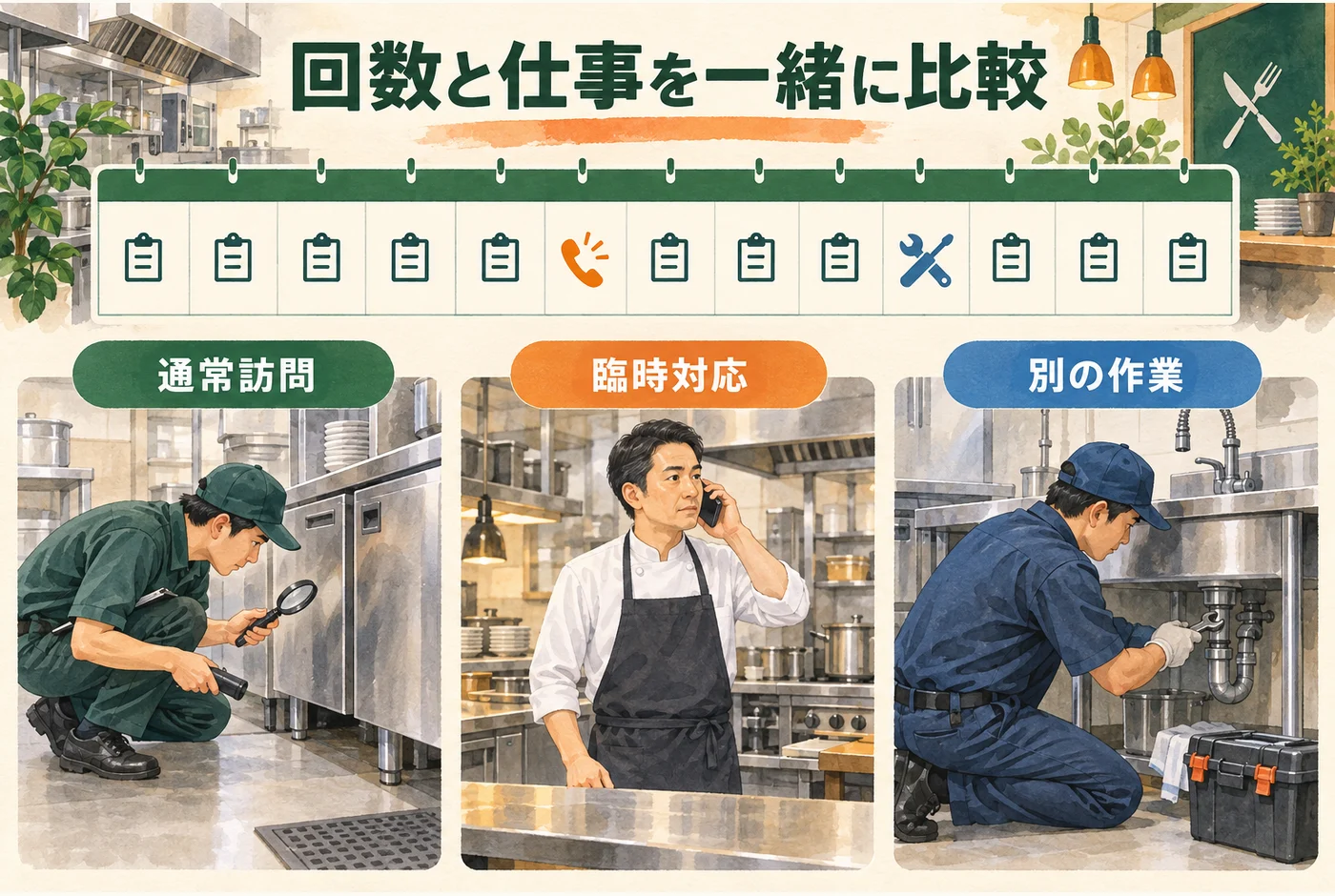 定期契約の仕事を訪問予定と照合する