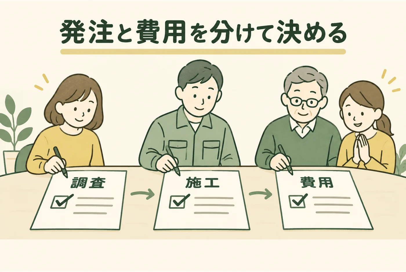 発注と費用を分けて決めるを説明する図解