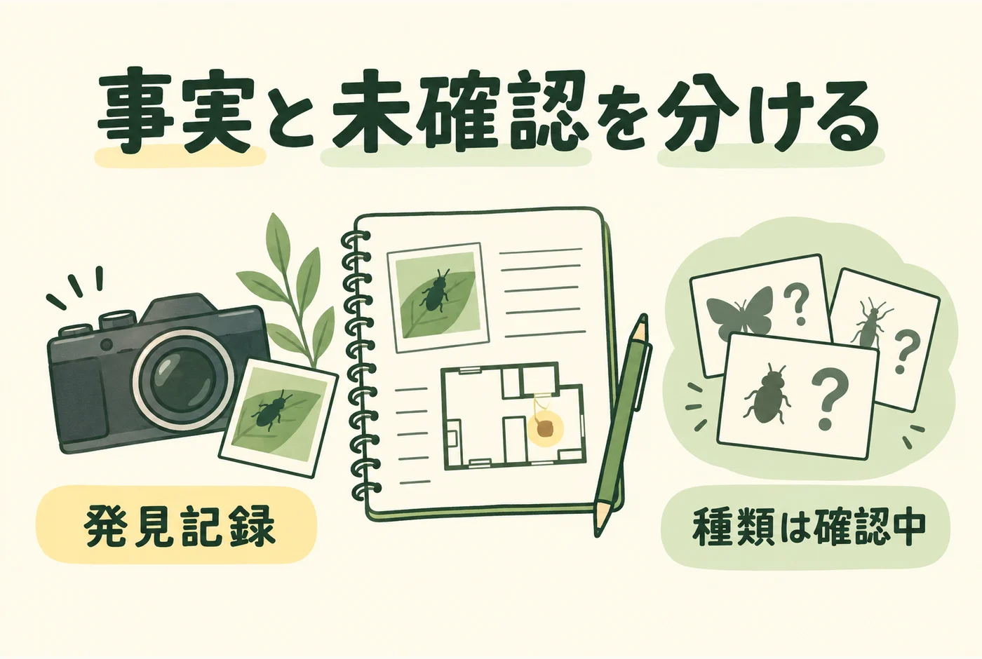 事実と未確認を分けるを説明する図解