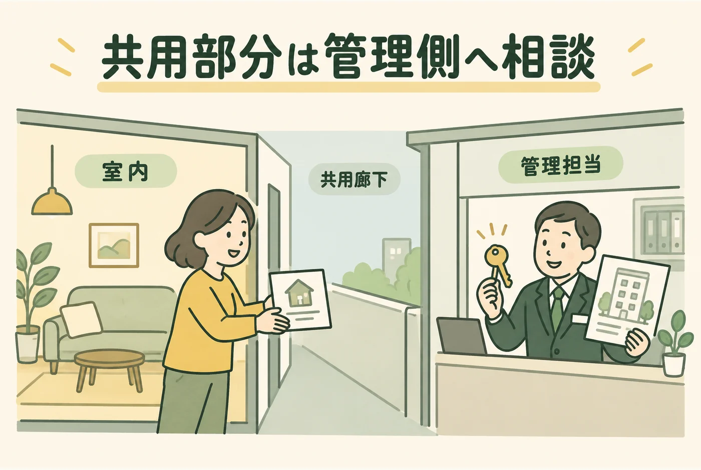 共用部分は管理側へ相談を説明する図解