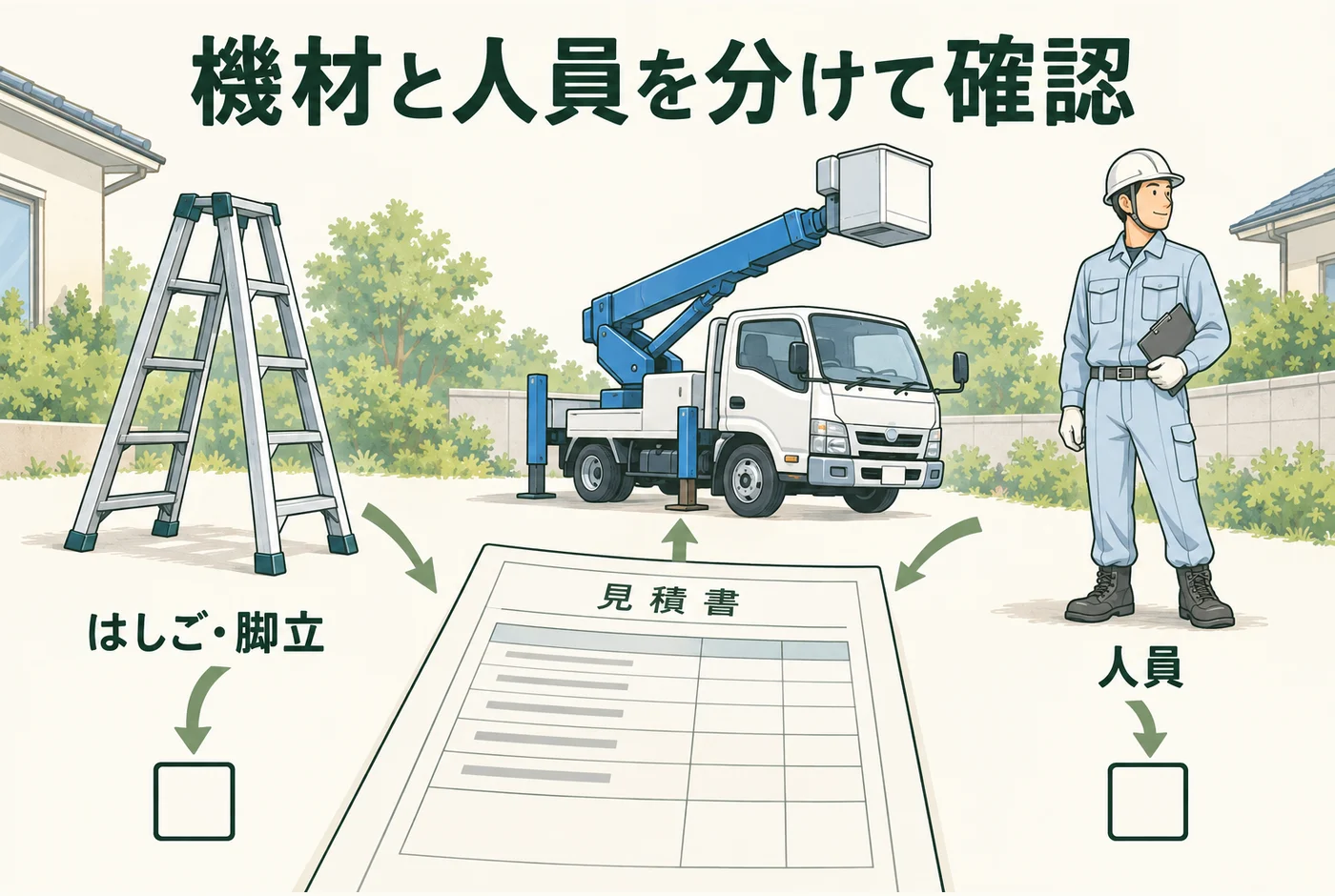 高所費用の機材と人員を見積もりで照合する