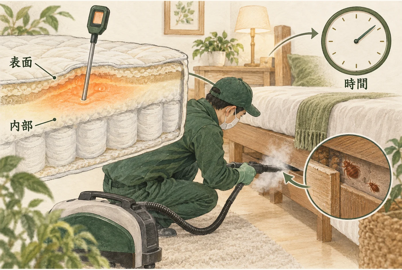 家具の表面と内部、処理時間を区別して考える図