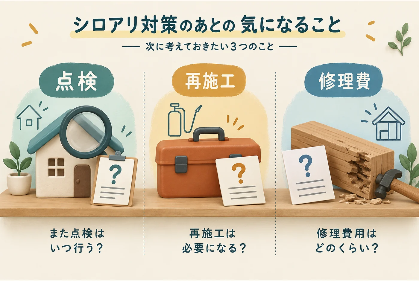 点検、再施工、建物の修理費を別の項目として見る図