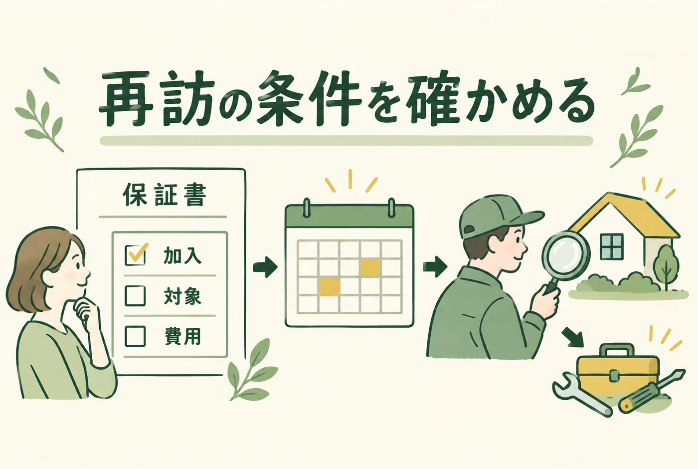 「再訪の条件を確かめる」の判断ポイントを示す図解