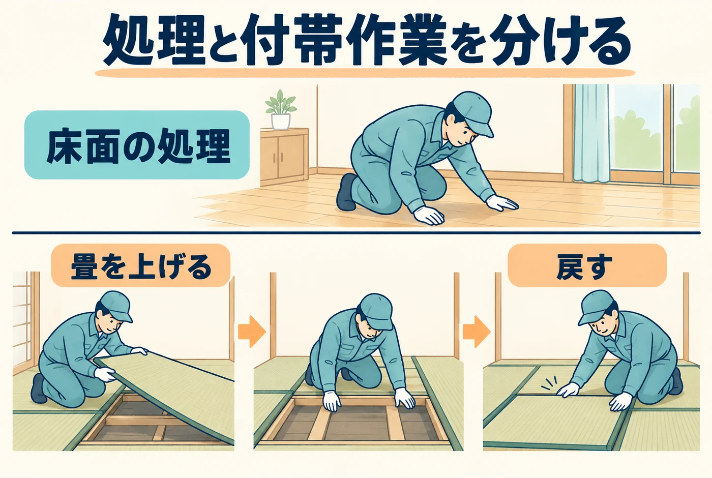 床面処理と畳上げの工程の違い