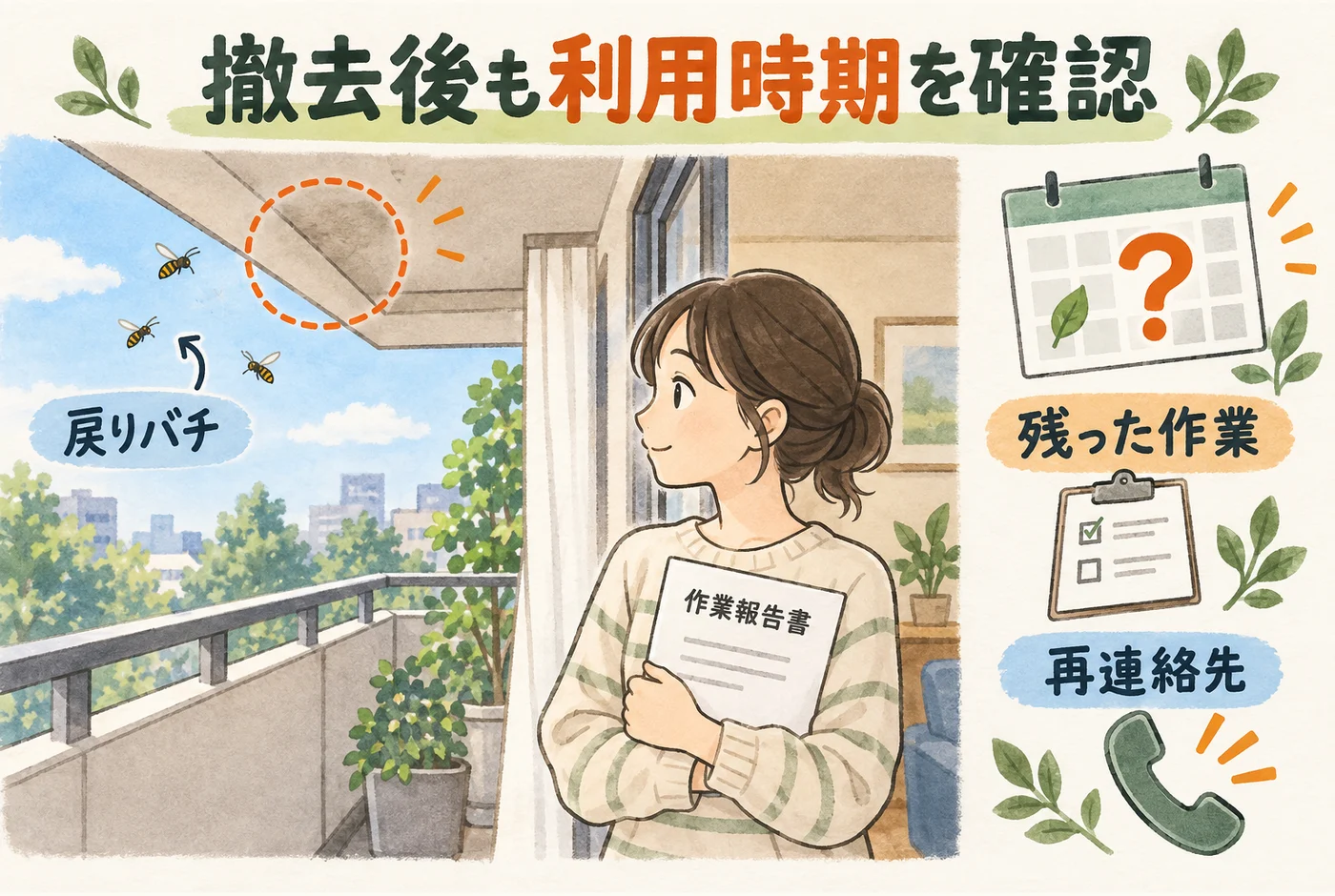 撤去後のベランダ利用を説明する図解