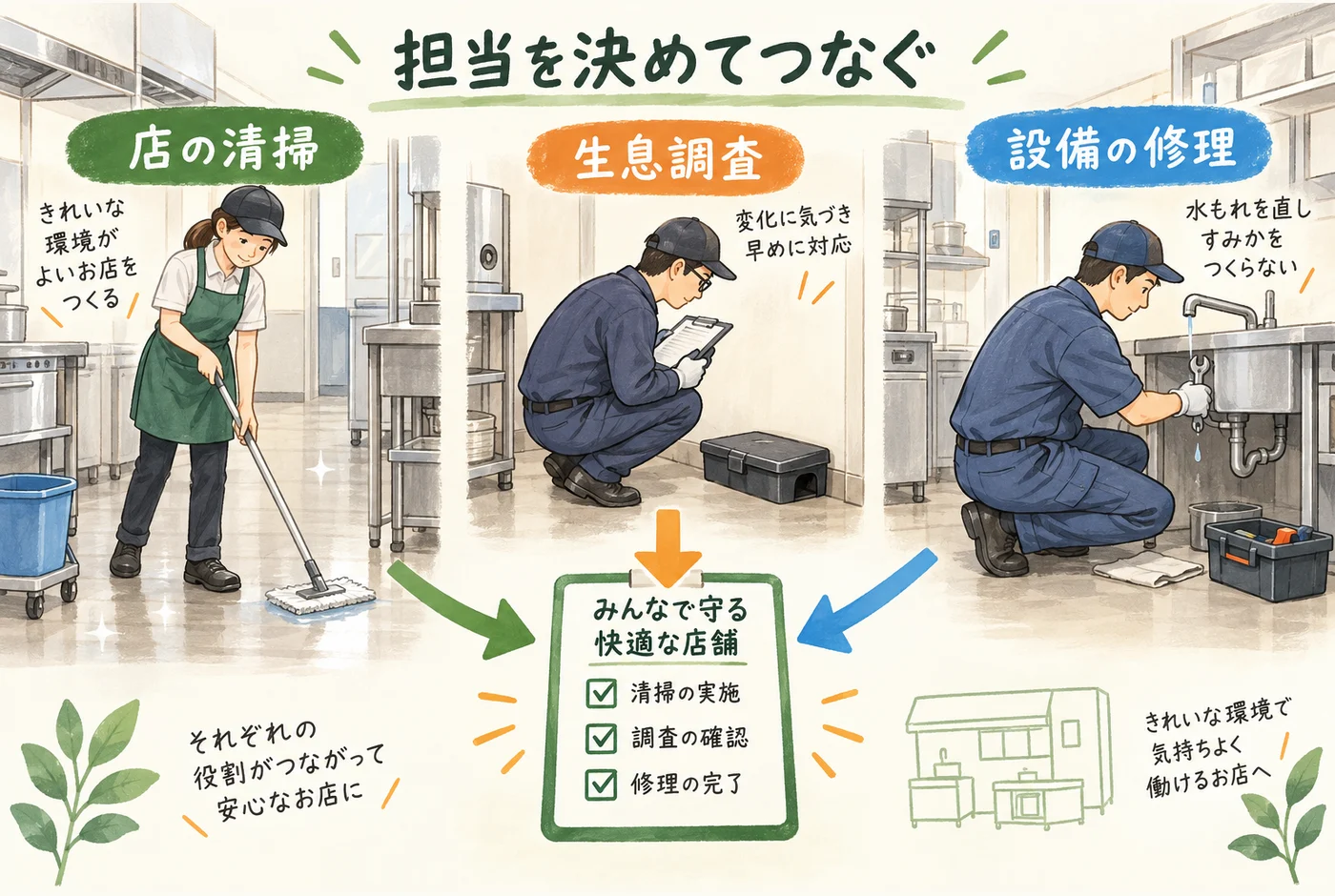 店・防除業者・設備担当の分担