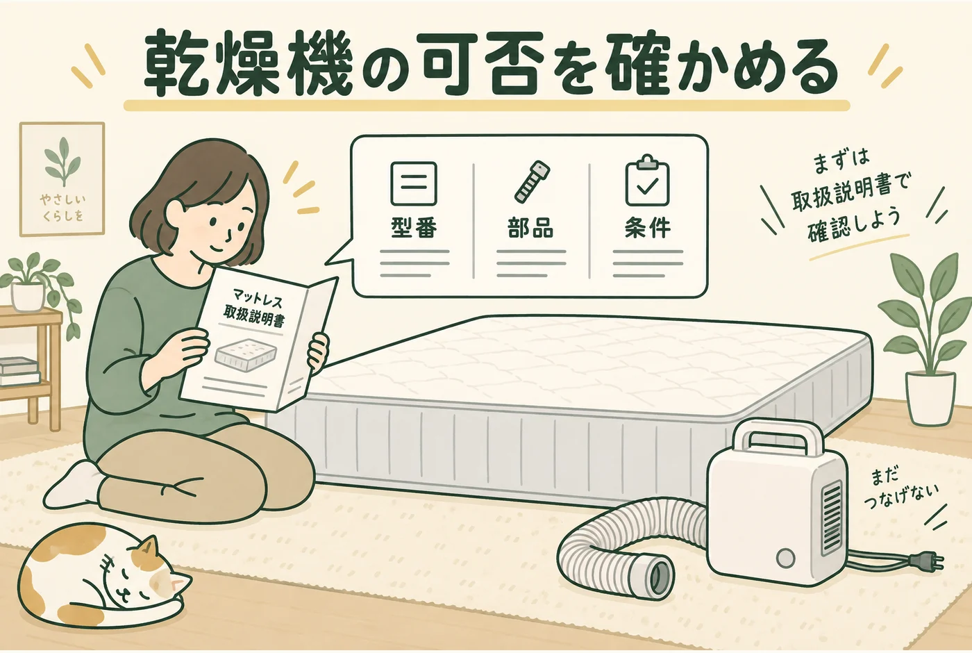 乾燥機の可否を確かめるを説明する図解
