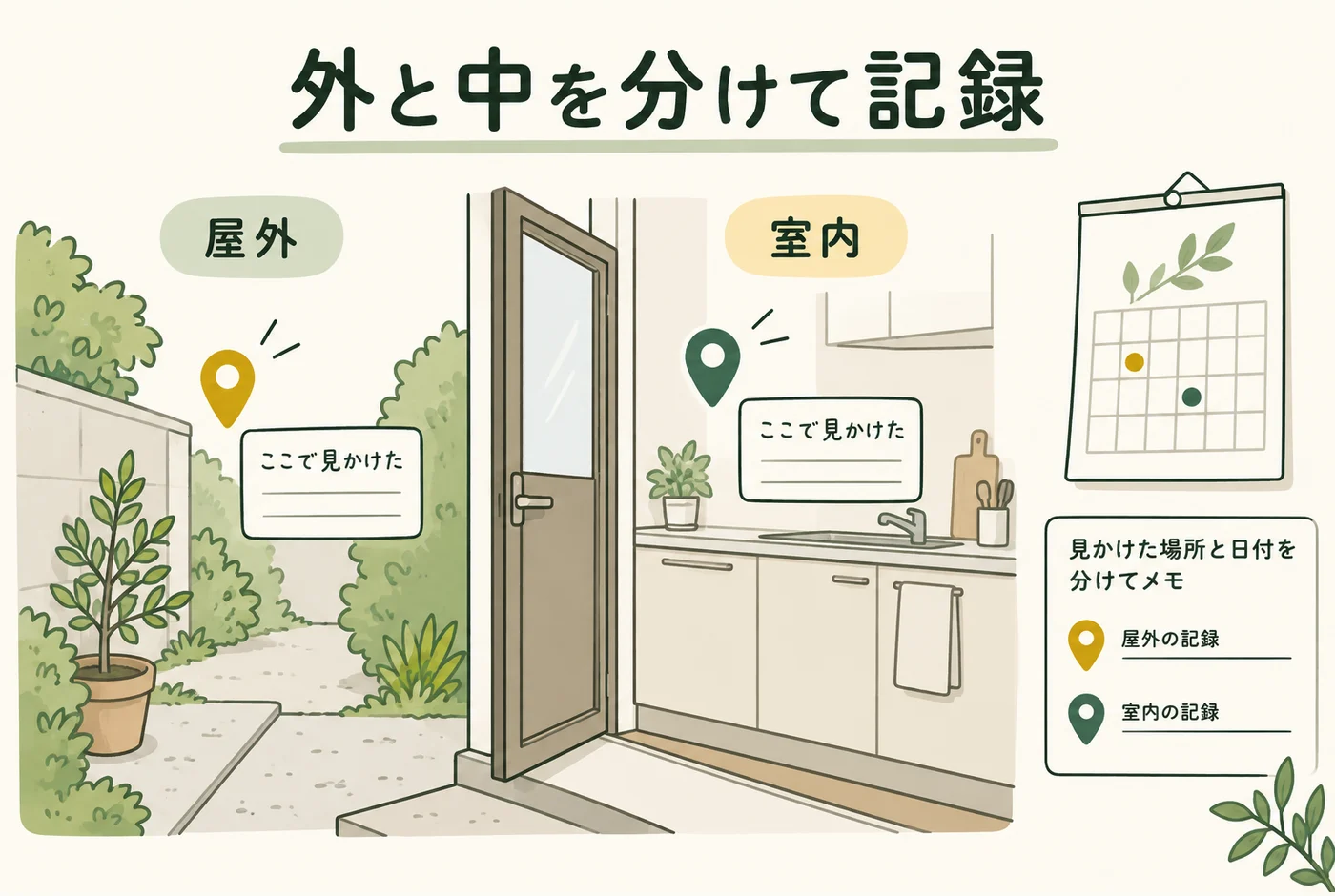 「外と中を分けて記録」の判断ポイントを示す図解