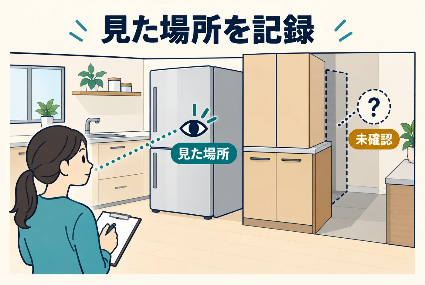 見た場所と見ていない場所を分けた台所図