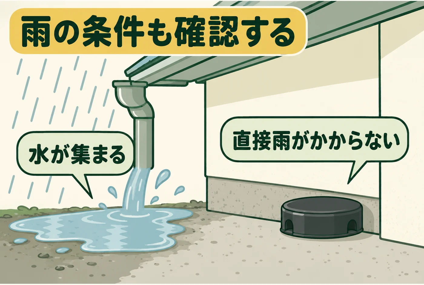 「雨の条件も確認する」の判断ポイントを示す図解