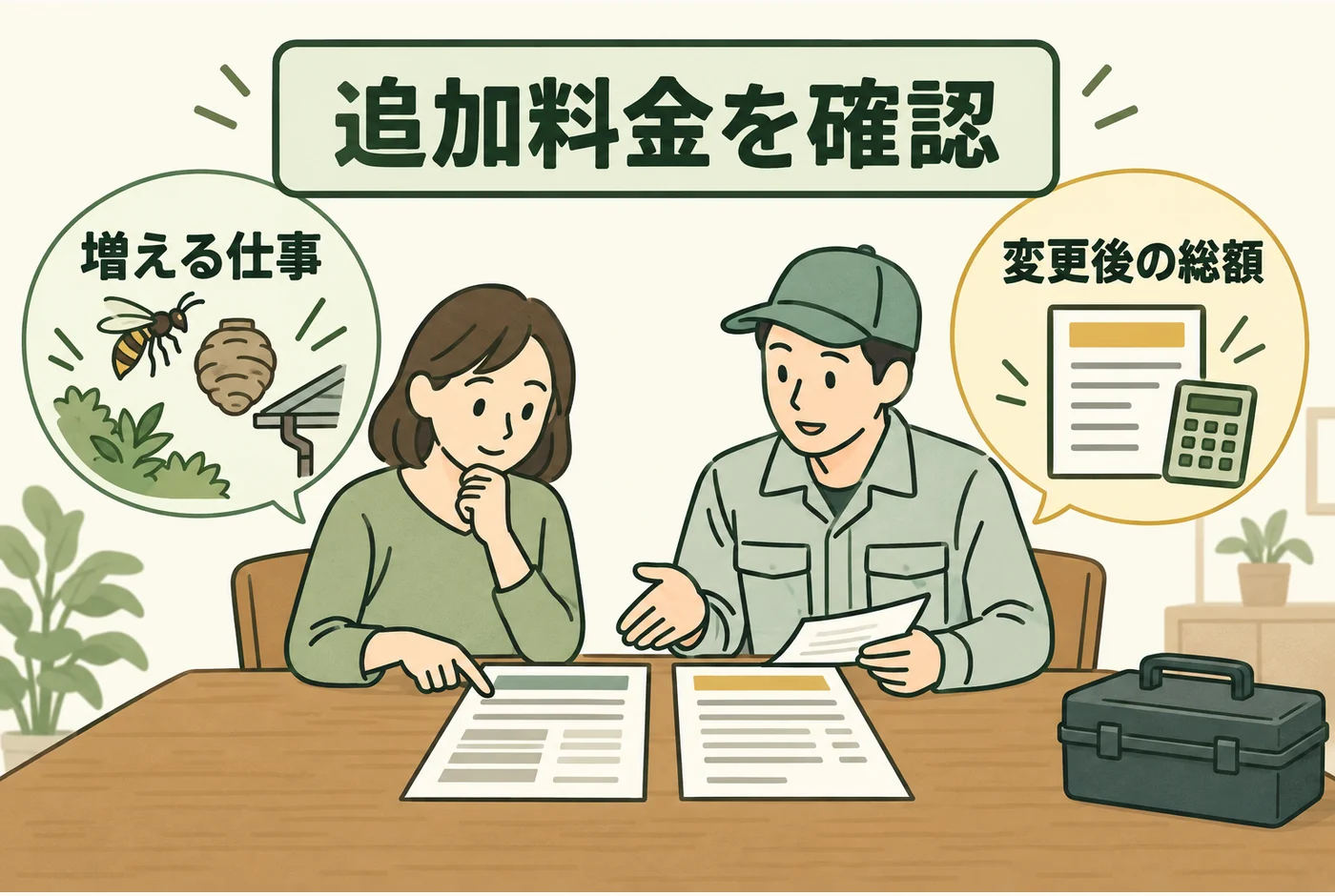 追加作業の内容と総額を確認してから判断する図