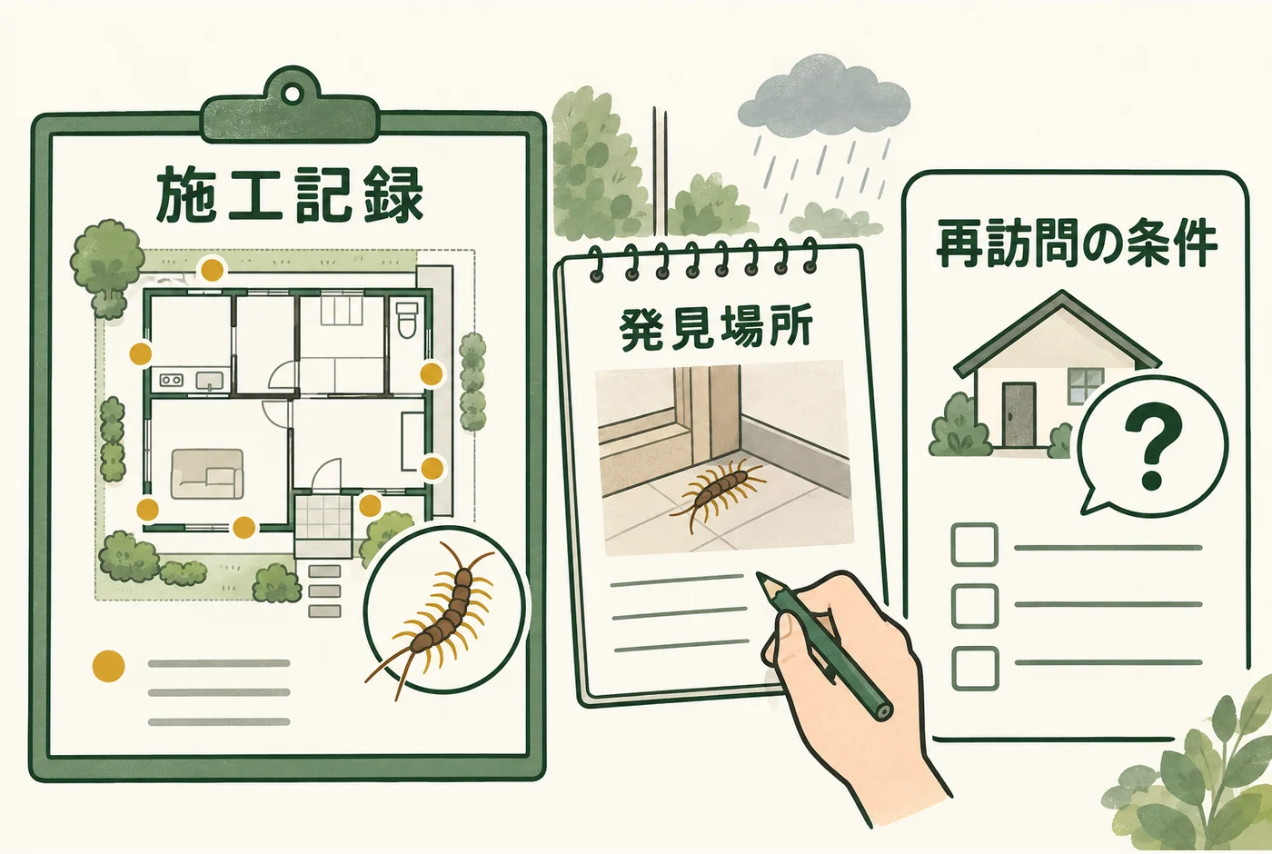 施工後の記録と再訪問条件を確認する図