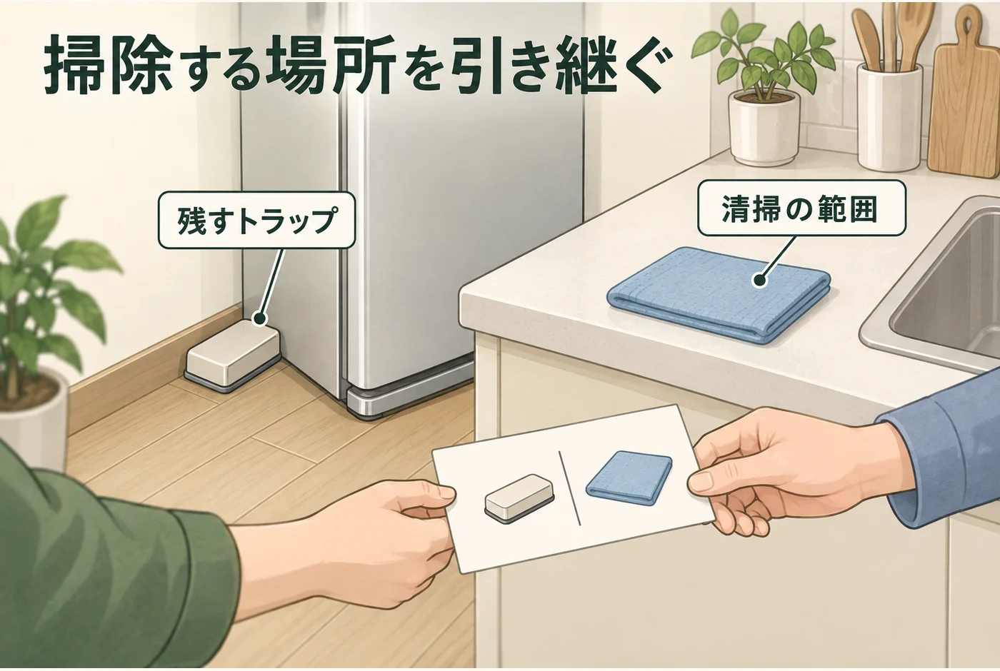 施工後に残すトラップと清掃範囲を引き継ぐ