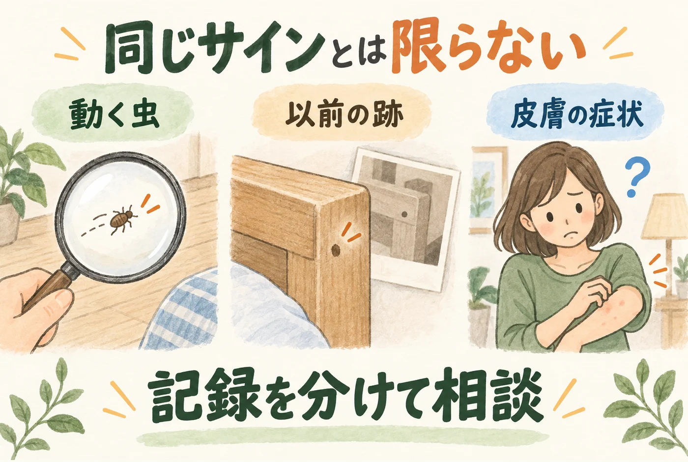 虫と古い跡と症状は別を説明する図解