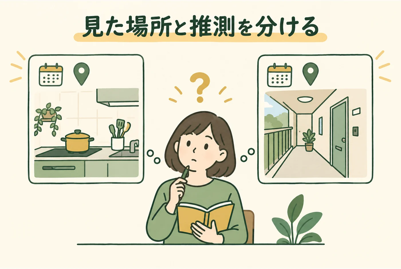 見た場所と推測を分けるを説明する図解