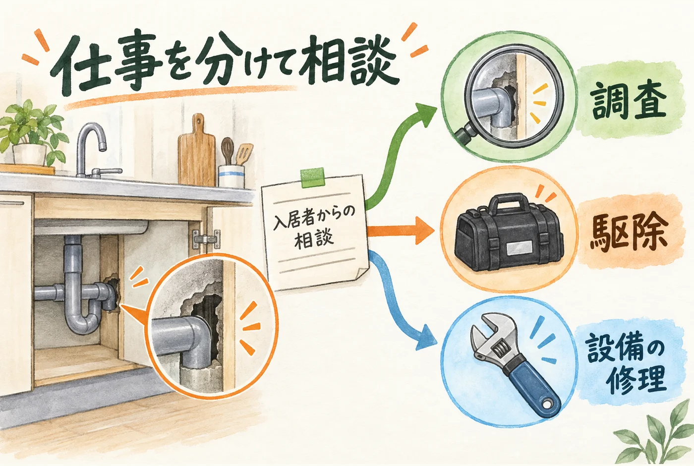 駆除と設備修理を分けるを説明する図解