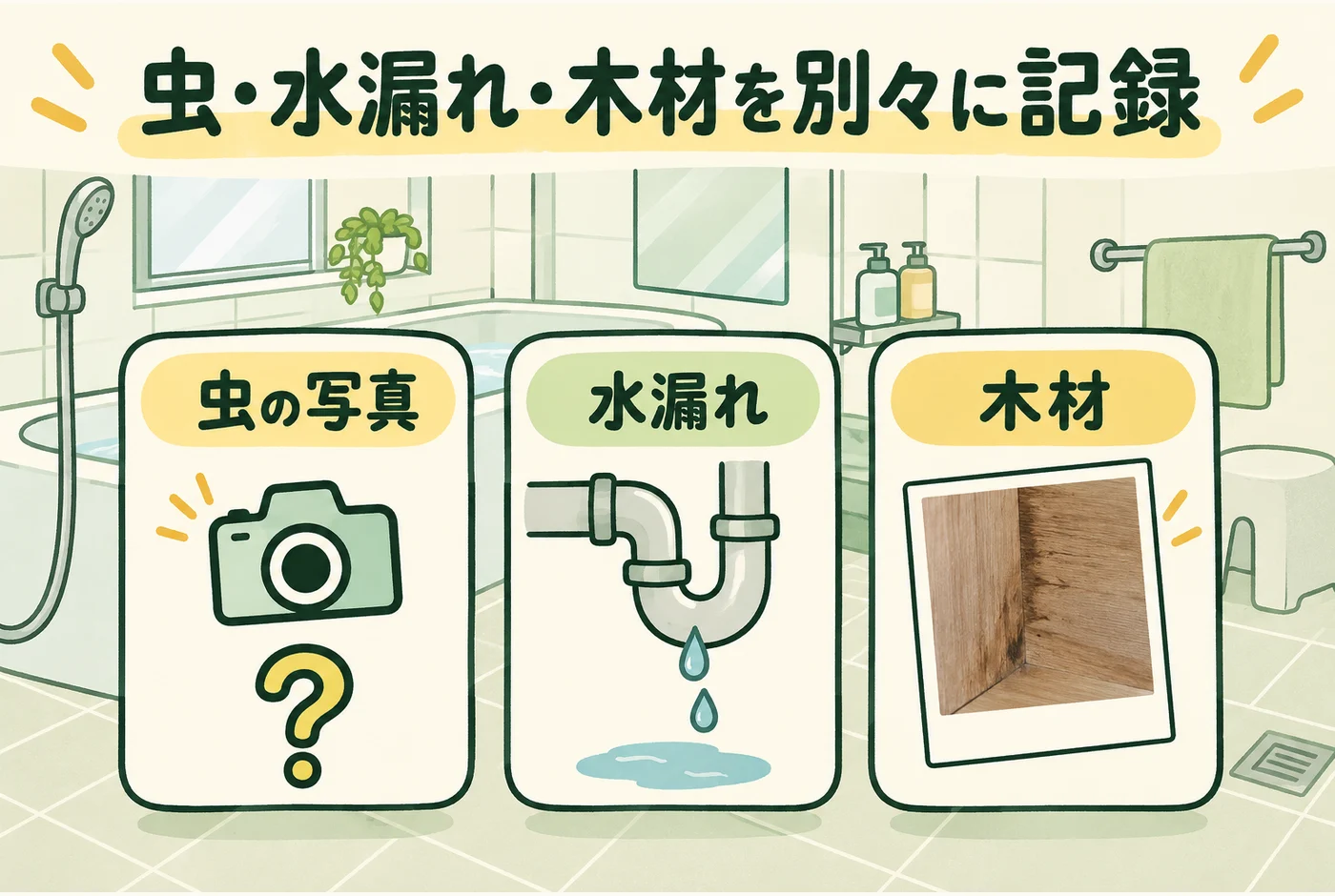 虫・水・木の傷みを分けるを説明する図解