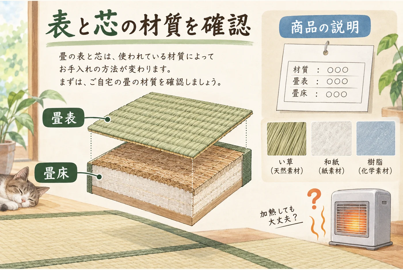 畳の表と芯の材質を確認する