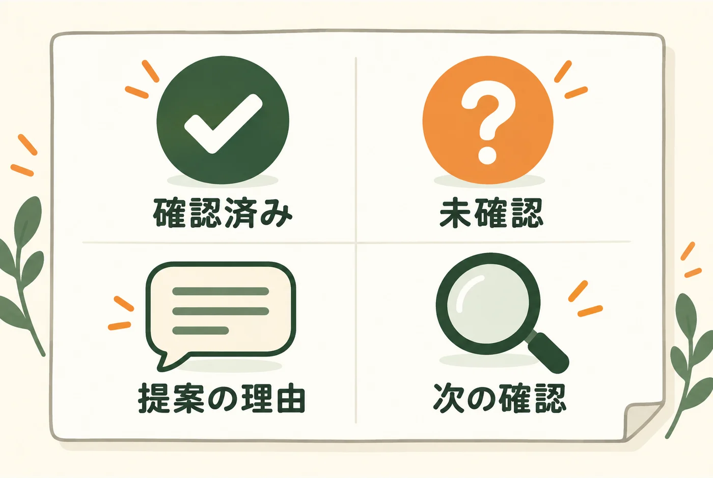 確認済み・未確認・理由・次の確認を報告書から読む