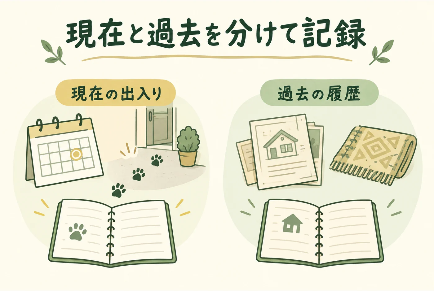 現在と過去を分けて記録を説明する図解