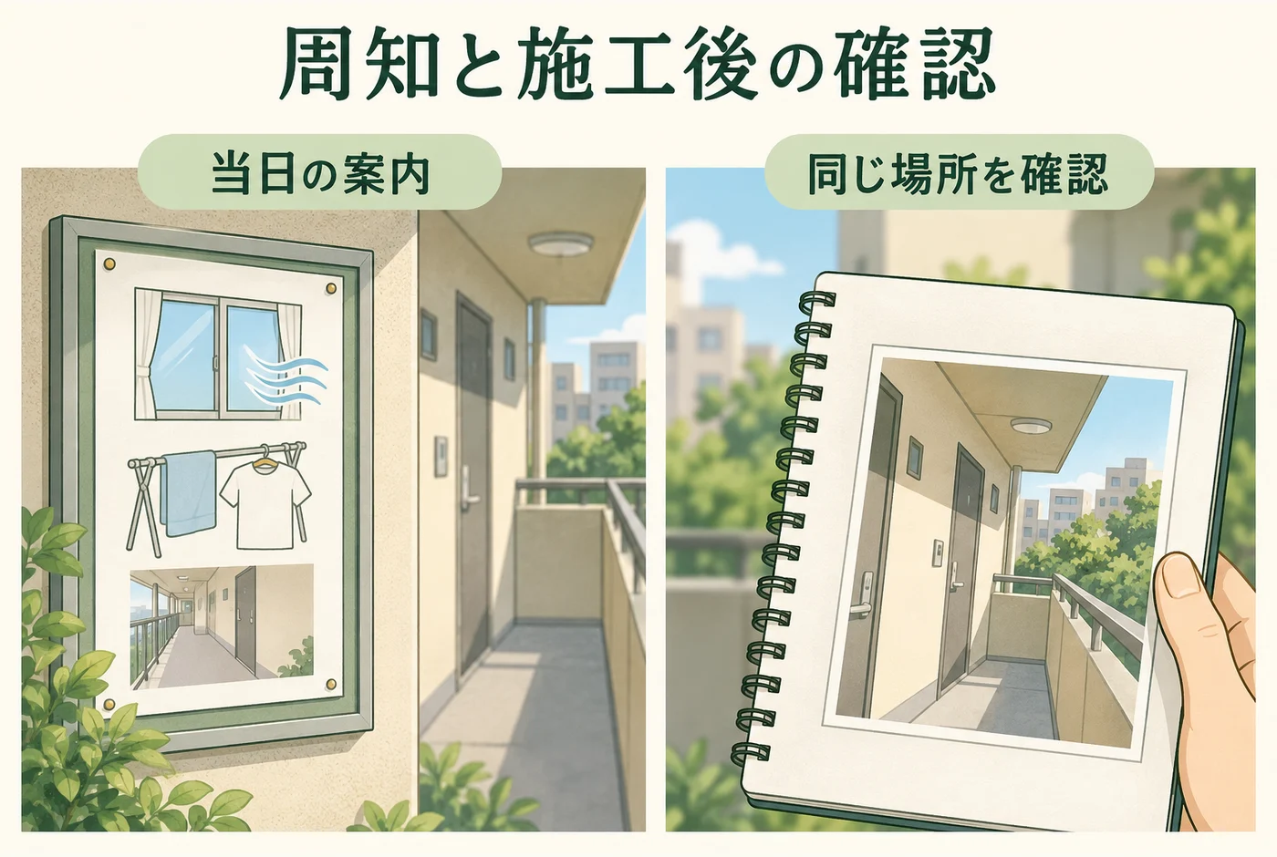 住人への施工案内と施工後の場所別記録をつなぐ