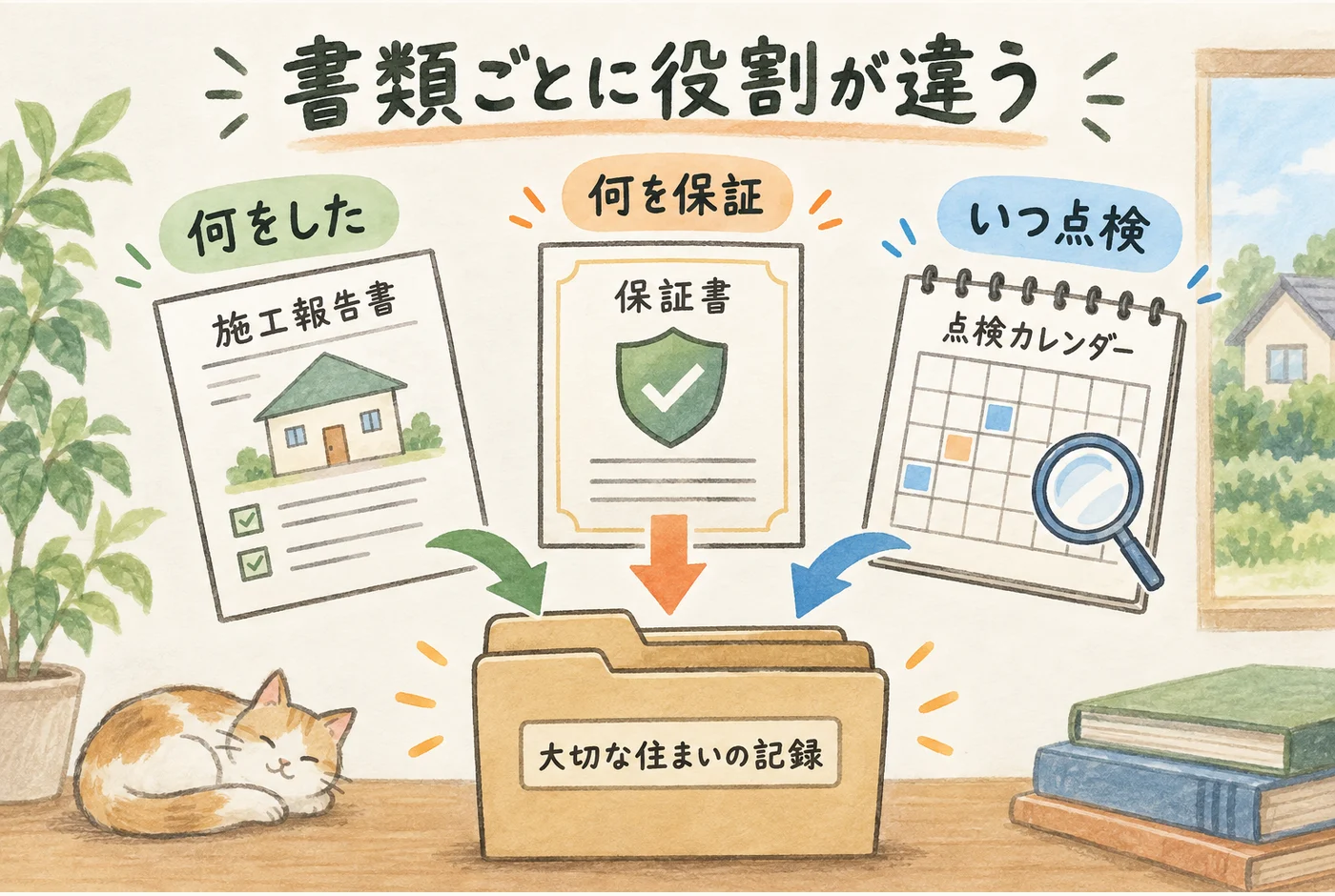 施工書類の役割の違いを説明する図解