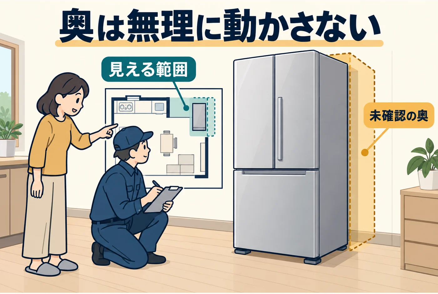 調査できない家電の奥を担当者へ伝える