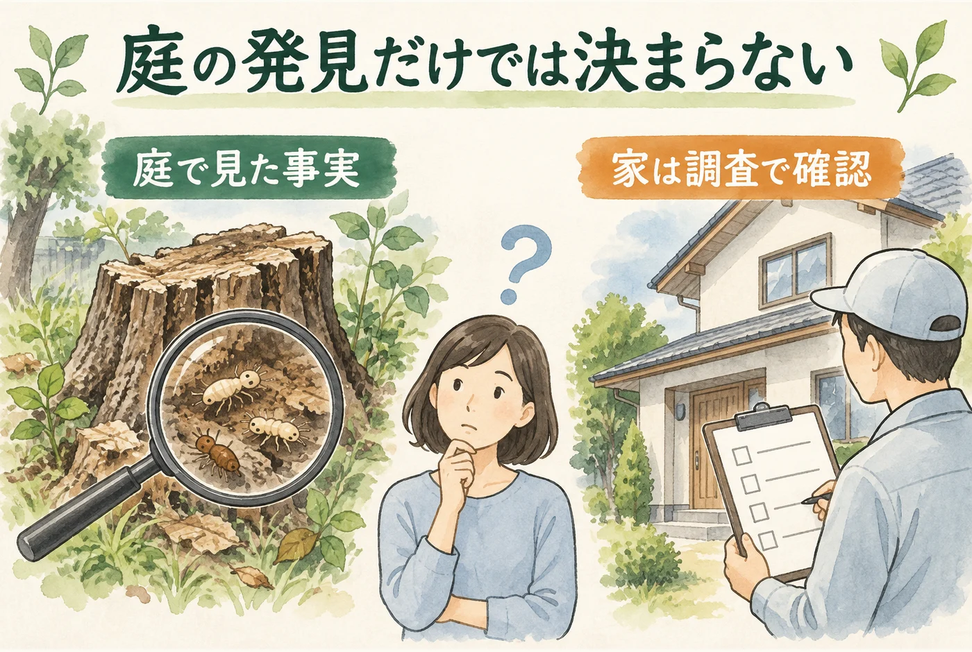 庭の発見と建物被害の証拠の違い
