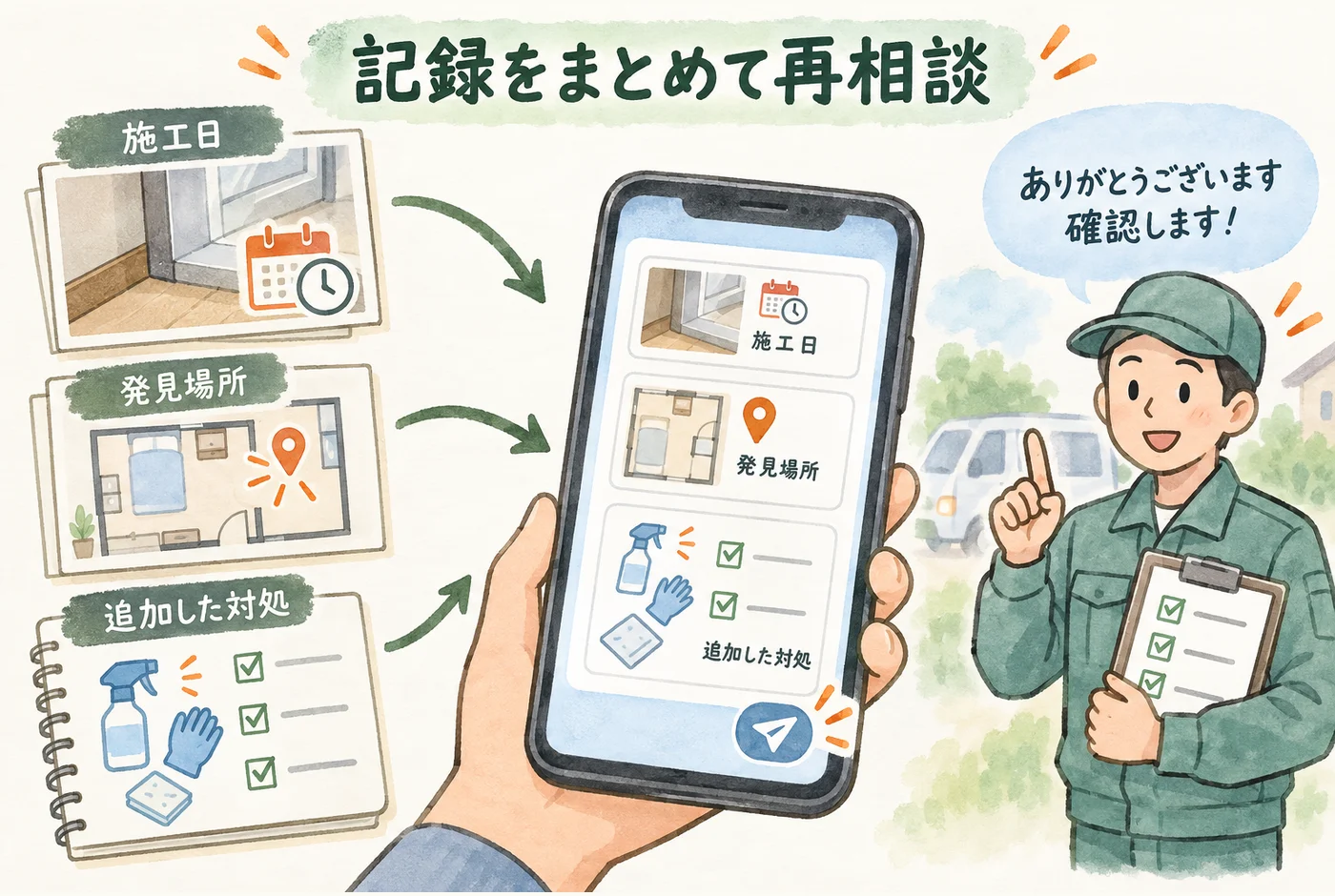 施工会社へ記録を渡すを説明する図解