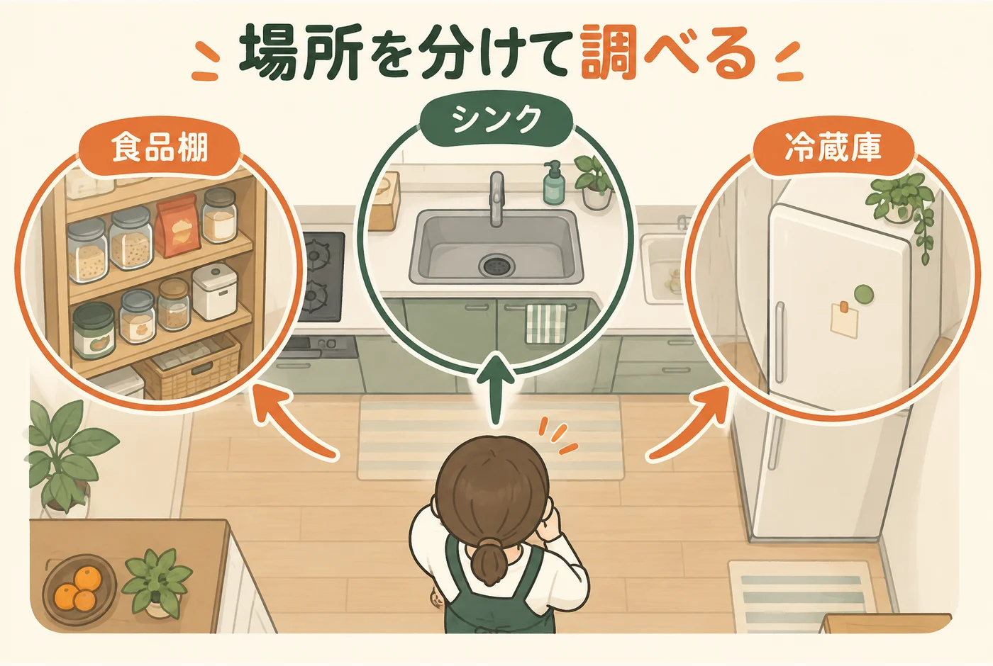 食品棚・シンク・家電を分けて確認する台所の見取り図