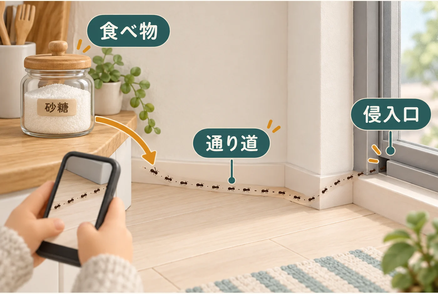 家の中にアリの行列ができたら？侵入口と発生源を調べる順番