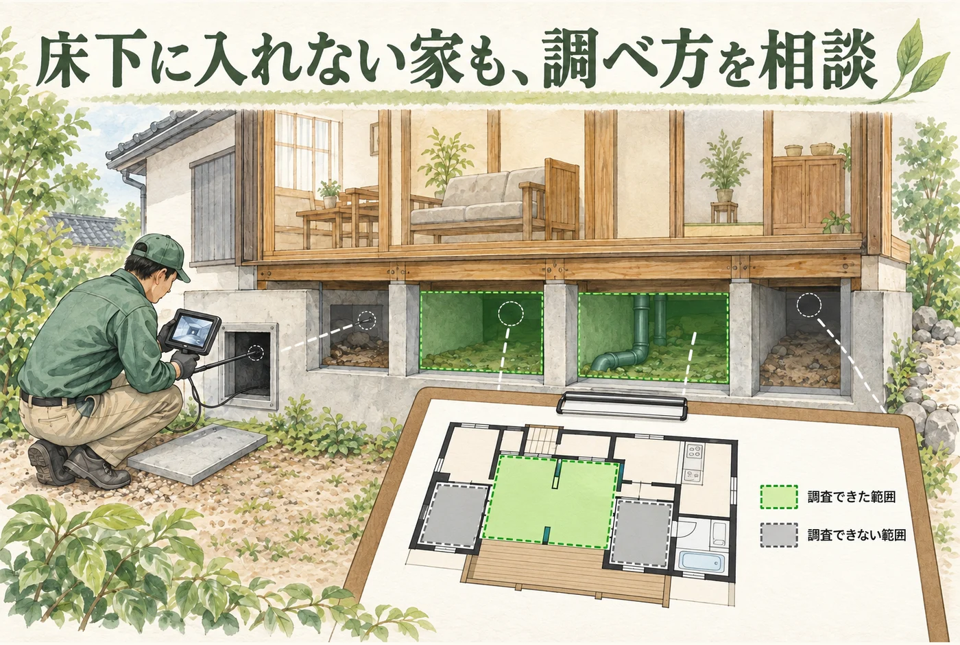 床下に入れない家のシロアリ点検はどうする？調査範囲と施工方法の確認
