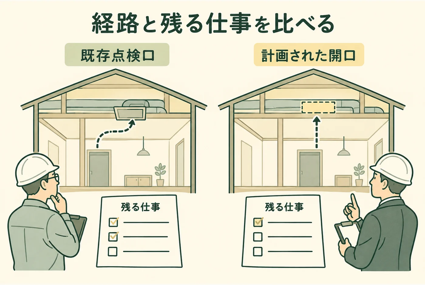 経路と残る仕事を比べるを説明する図解