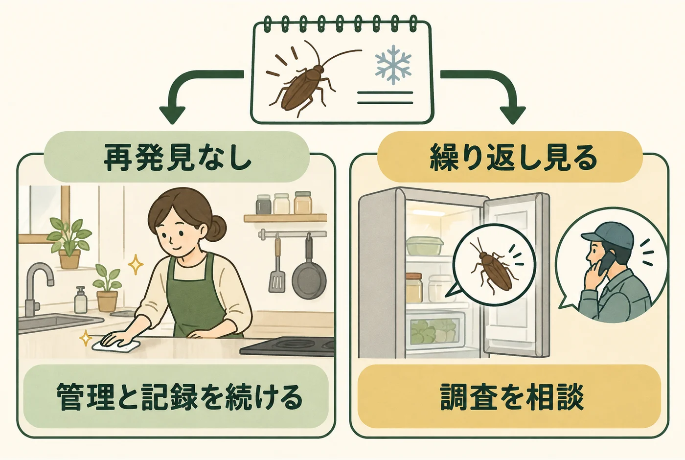 再発見なしと繰り返し発見で次の行動を分ける図