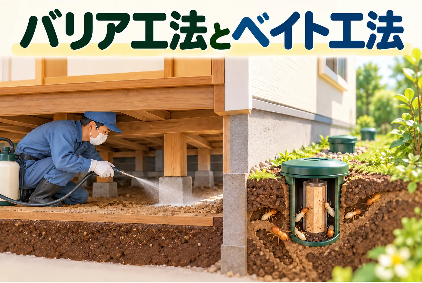 シロアリのバリア工法とベイト工法、何が違う？費用と点検まで比べる