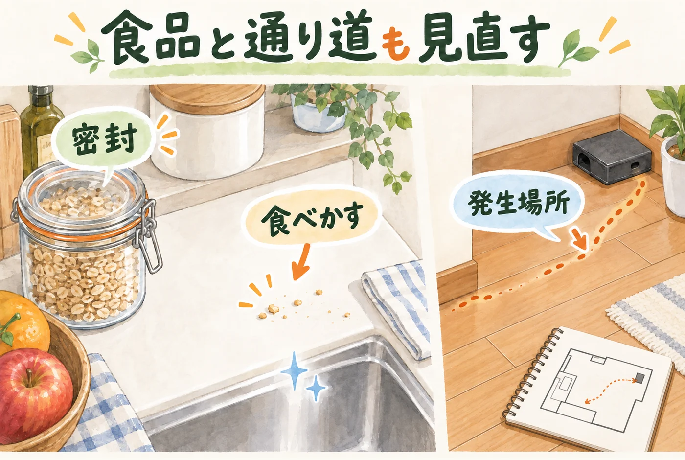 餌と食品管理を説明する図解
