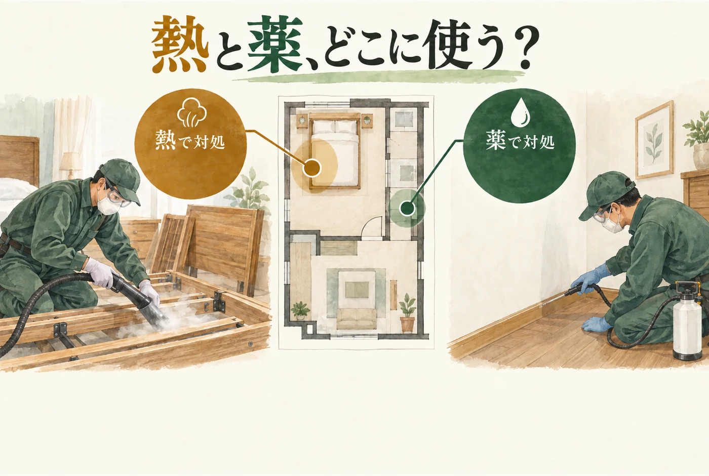 トコジラミは熱処理と薬剤のどちらがよい？家具・部屋ごとに比べる方法