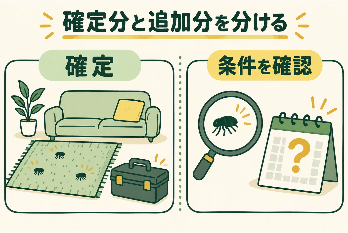 「確定分と追加分を分ける」の判断ポイントを示す図解