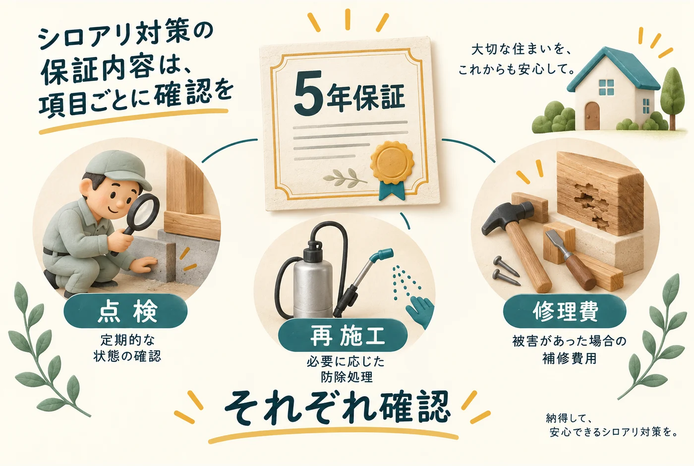シロアリの5年保証は何が対象？再施工・修理費・点検を分けて確認