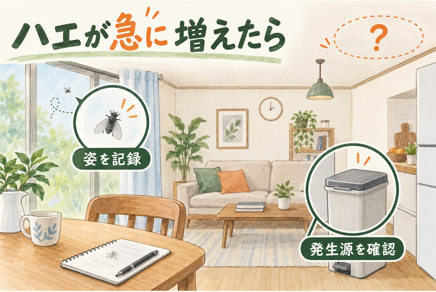 室内のハエと発生源を分けて確認する