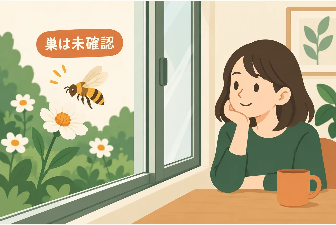 室内からベランダへのハチの飛来を見る