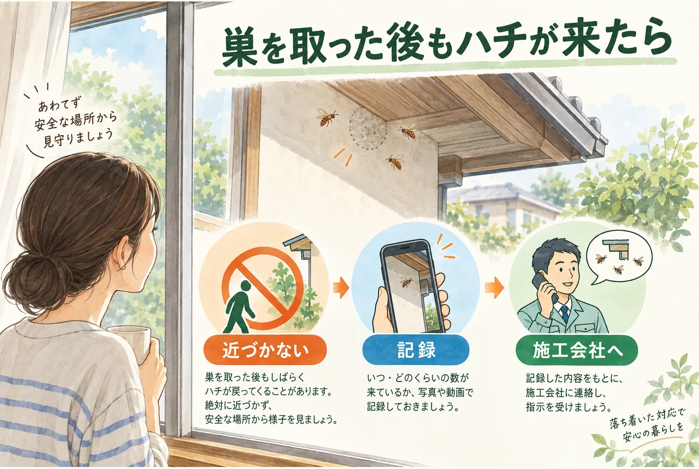 ハチの巣を取ったのに戻ってくる！施工会社へ伝えることと保証の見方