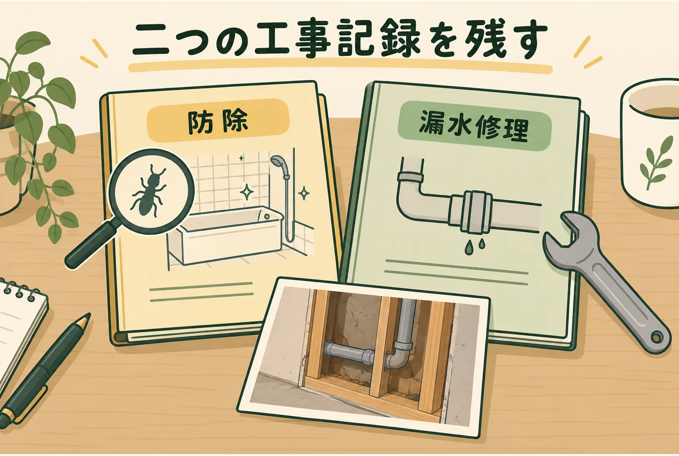 二つの工事記録を残すを説明する図解