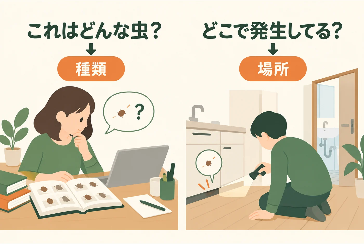 虫の種類を調べる仕事と発生場所を調べる仕事の違い
