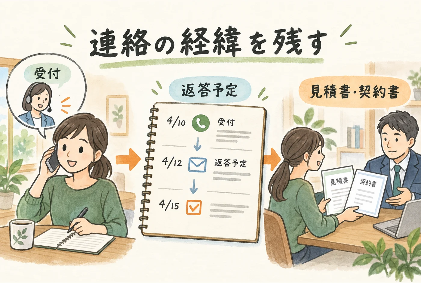 返答がないときの記録を説明する図解