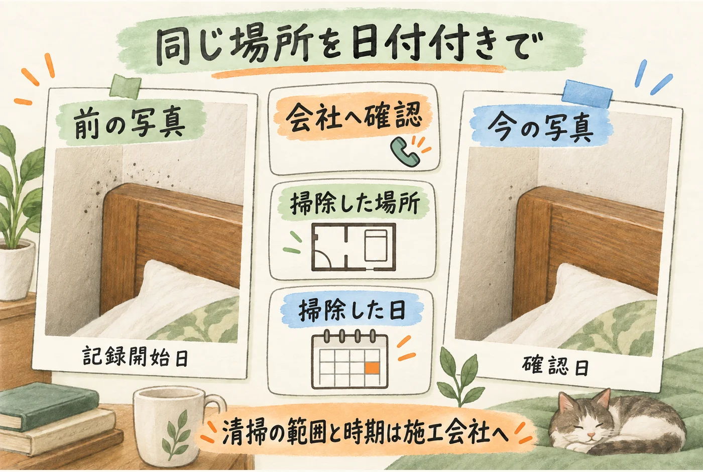 同じ場所の写真で比べるを説明する図解