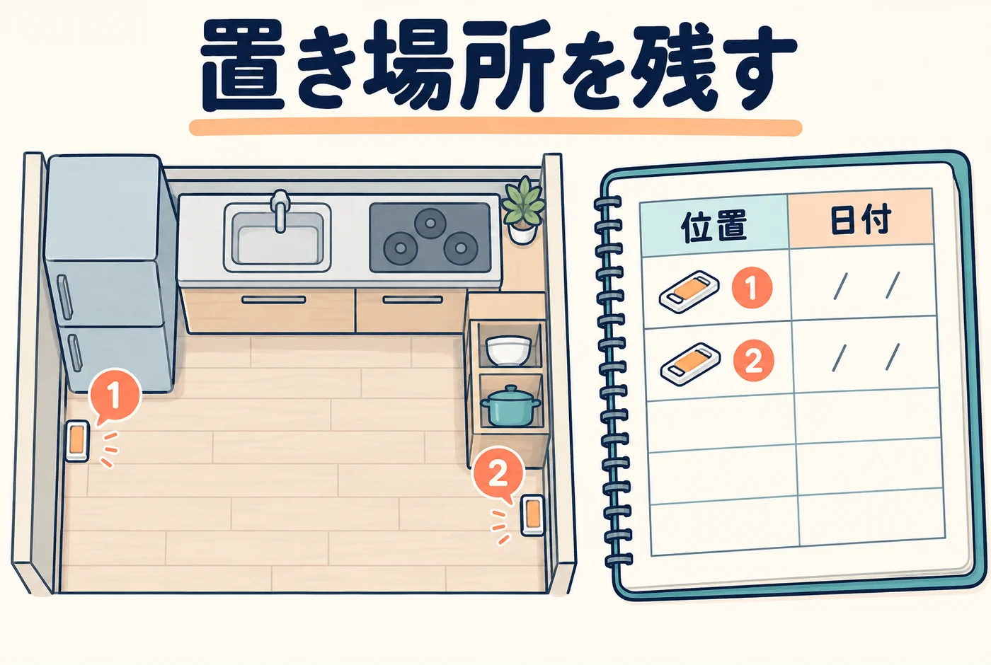 捕獲器を安全に置き、位置を記録する