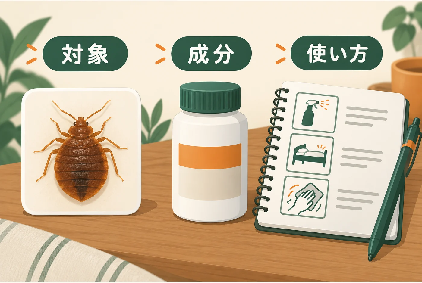 トコジラミ用製品の表示と発見記録を確認する