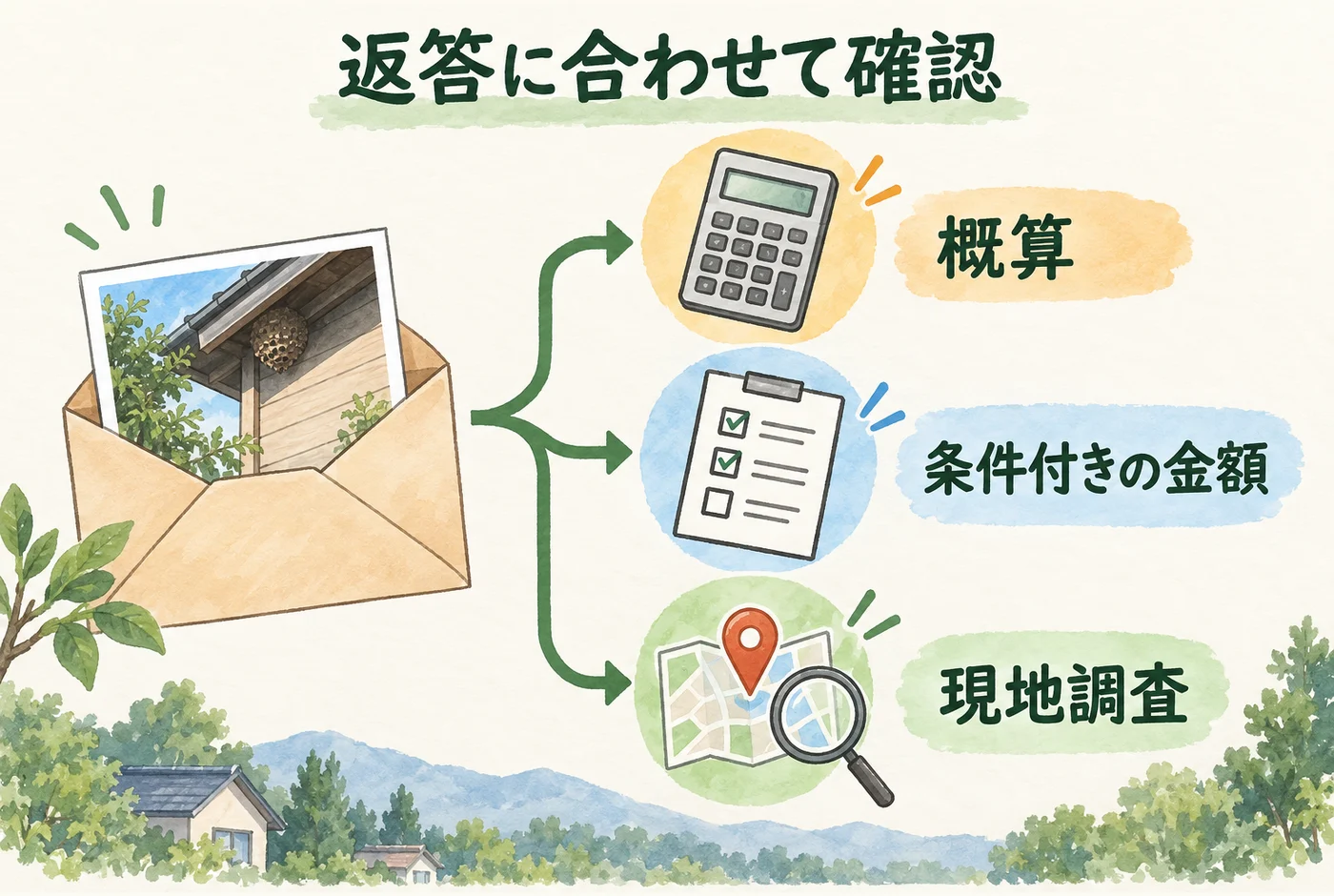 返答を概算・条件付き総額・現地調査に分ける